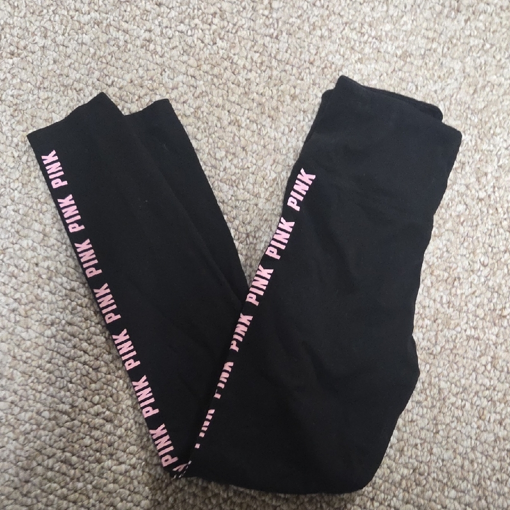 VS Pink Logo Black Leggings
